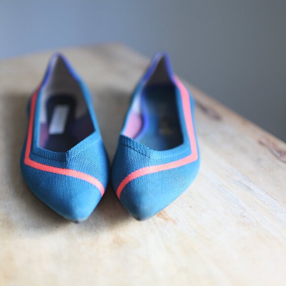 Rothy's The Point turquoise blue and hot pink coral stripe ballet flats 11.5 - Picture 2 of 8